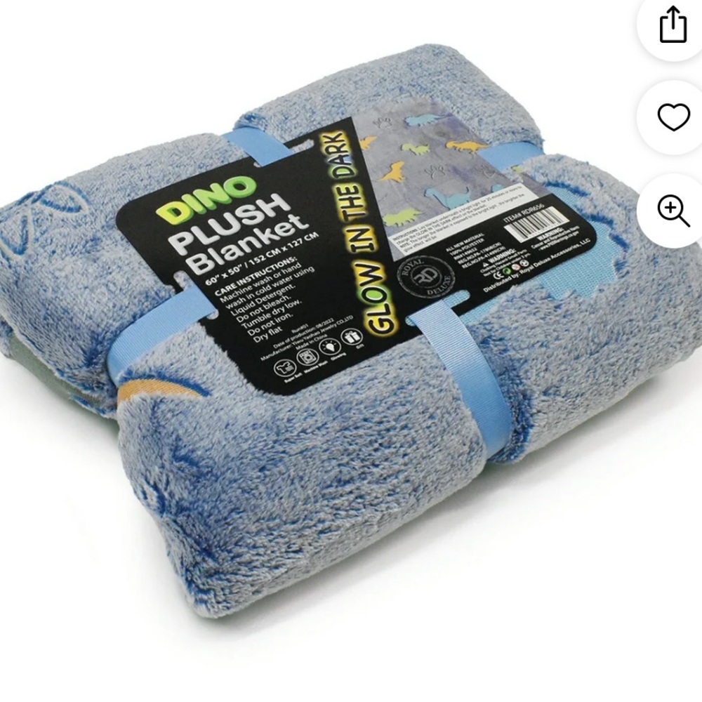 Dino glow in the dark plush blanket